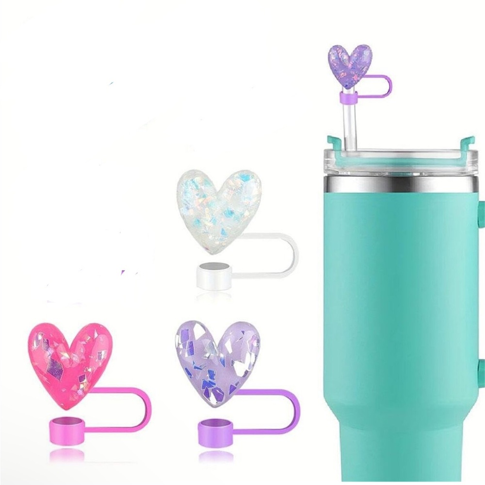 Glimmer Hearts Silicone Straw Topper Set of 3